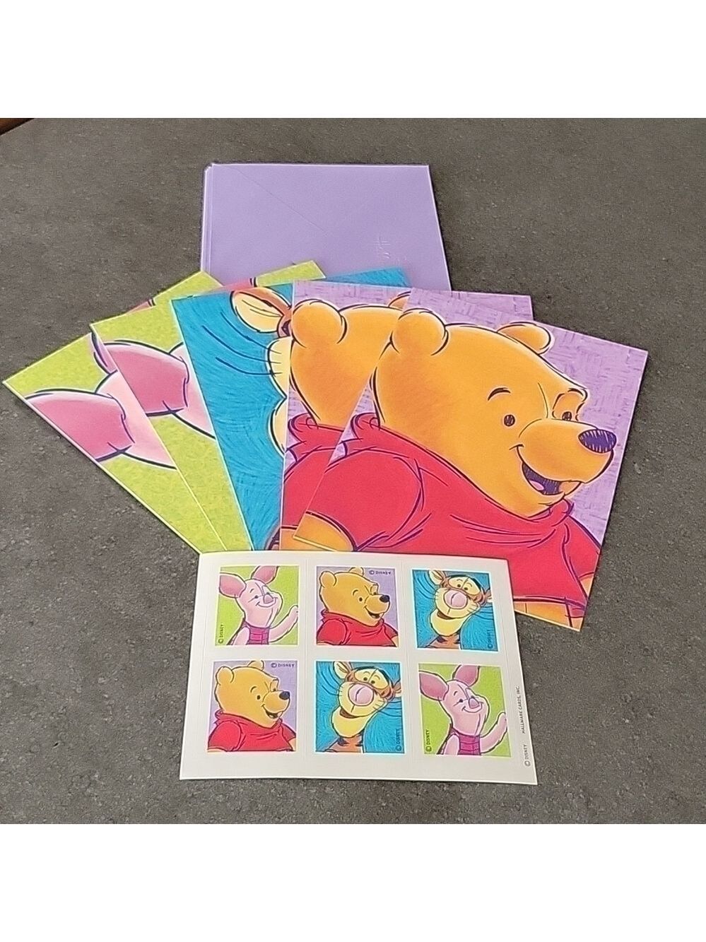 Hallmark, Pack Of (5) Disney Winnie The Pooh & Friends Cards, Blank Inside.